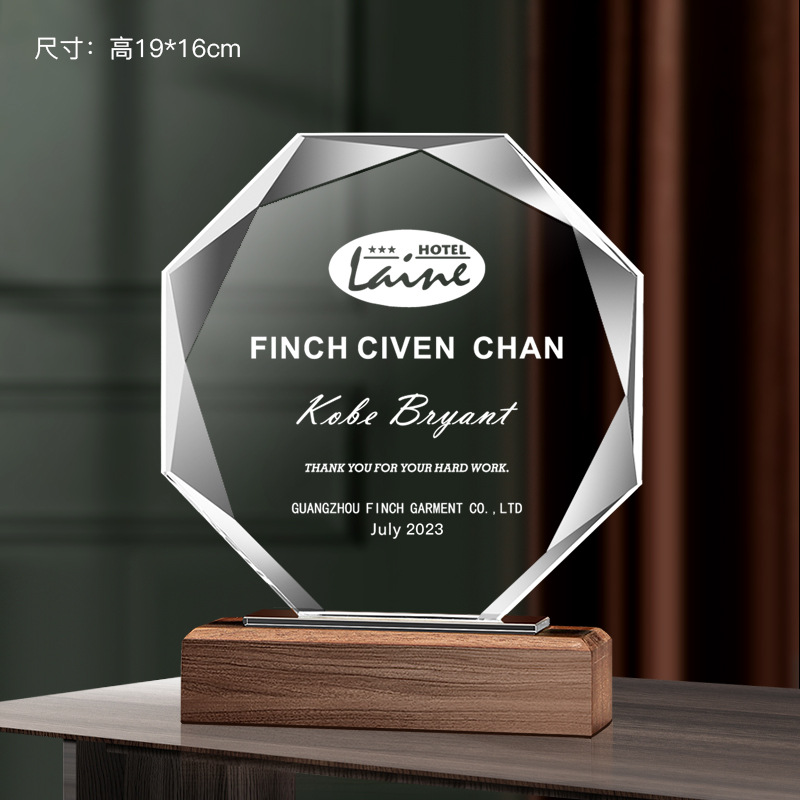 Trofeo de cristal grabado fijo resina de madera impresión en color creativa excelente reunión anual de honor del personal de baloncesto infantil