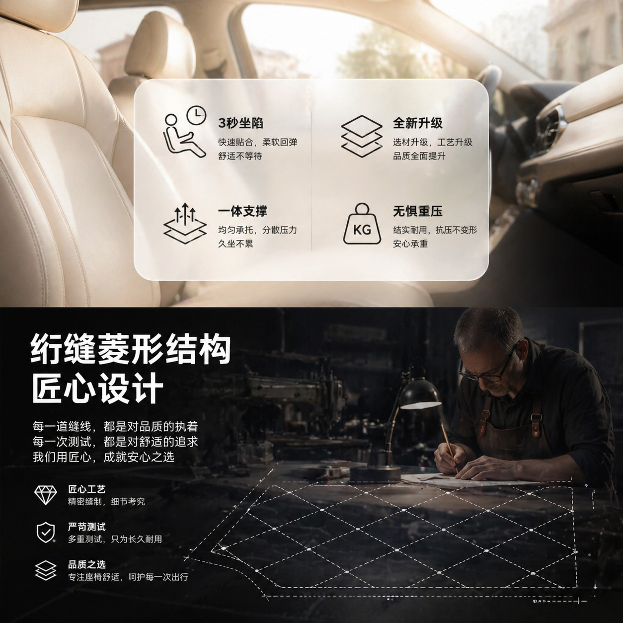 Car seat cushion with bubble padding, suitable for all seasons, filled with memory foam, anti-stain leather, suitable for Honda, Toyota, Nissan
