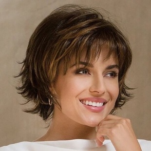 European and American new wig women's oblique bangs short curly hair brown pick Golden chemical fiber hair rose intranet manufacturer in stock