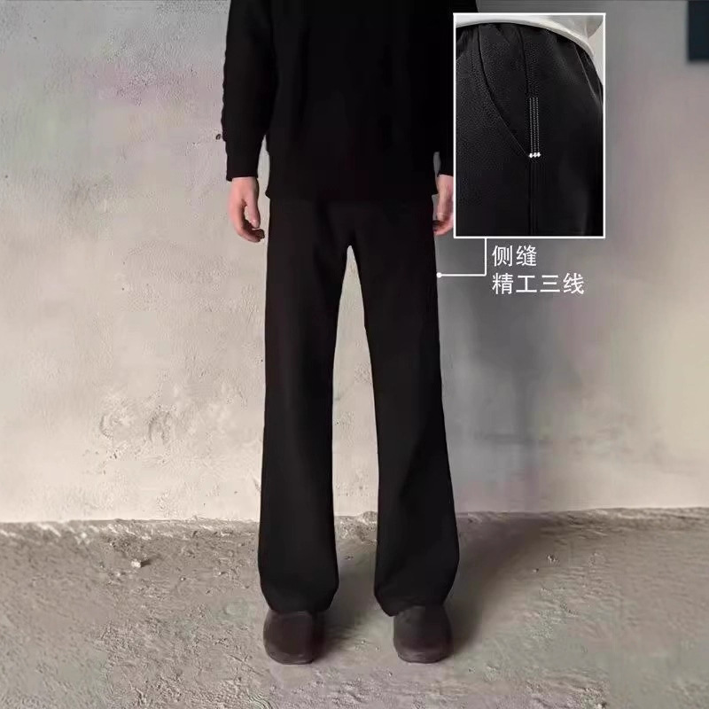 Cleanfit Black Three-Needle Curved Blade Men's Dress Pants with Drape, Slimming Wide-Leg Casual Straight-Leg Flared Pants