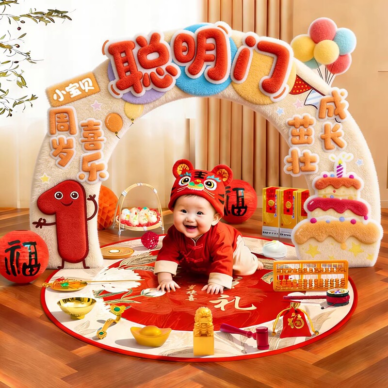 Baby's First Birthday Smart Door, One-Year-Old Birthday Gift Items, Props for Passing the Smart Door, Photo Atmosphere, Kt Board Decoration