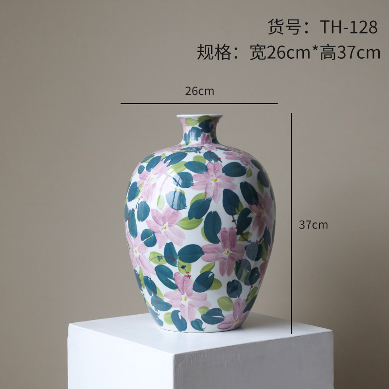 青と白の磁器の花瓶、新しい中国風のデスクトップ装飾品、美しいリビングルームのドライフラワー、水耕栽培可能なハイエンドのアートスタイル|undefined