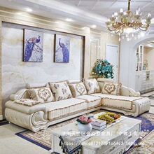 新款欧式布艺沙发简欧贵妃皮布客厅大扶手带木头豪华实木组合沙发