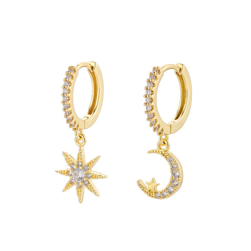 Zircon Inlay Material 1 Pair Modern Style Star Moon Copper Plating Inlay Artificial Gemstones Earrings
