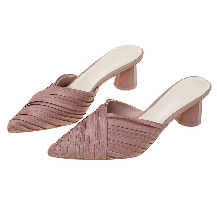 Small CK Women's Shoes Exorcism With crude 2021 Spring and summer new pattern Baotou fold Vamp Tip High-heeled Muller Semi slipper