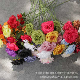 3头钻石玫瑰花仿真花 外贸家居婚庆装饰仿真花假花