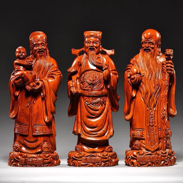 黑檀木雕福禄寿三星摆件实木家居客厅玄关装饰红木工艺品贺寿送礼