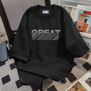 New Summer American-Style Printed T-Shirts for Men and Women, Trendy Loose Short-Sleeve Printed European and American Style, In-Stock Loose Fit with Stand Collar