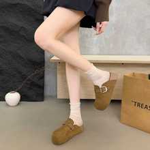 跨境真皮勃肯鞋女2025秋季新款小个子懒人一脚蹬包头半拖鞋