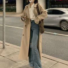 韩系卡其色风衣外套女高级感2025春秋新款英伦风小个子中长款大衣