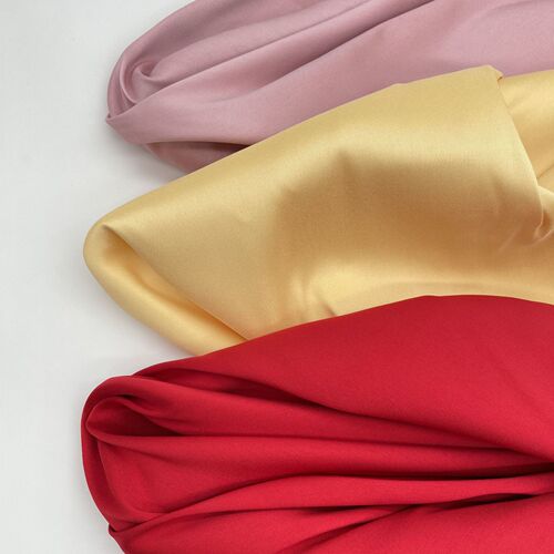 Elastic Korean satin crepe de chine fabric for fashion suits, dresses, and wedding gowns, soft and draping, high-end.