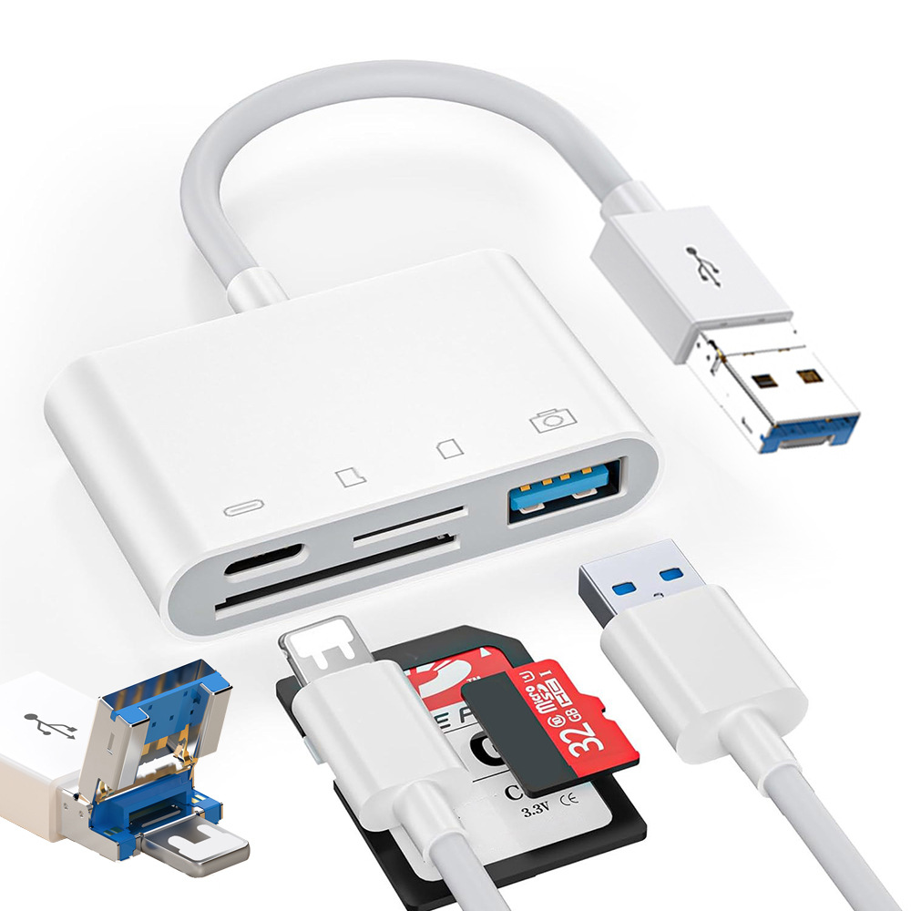 Lector de Tarjetas Compatible con Apple, Android, Huawei, Tarjeta SD, Teléfono Móvil, OTG Todo en Uno, Tarjeta de Memoria Cuatro en Uno TIPO-C USB