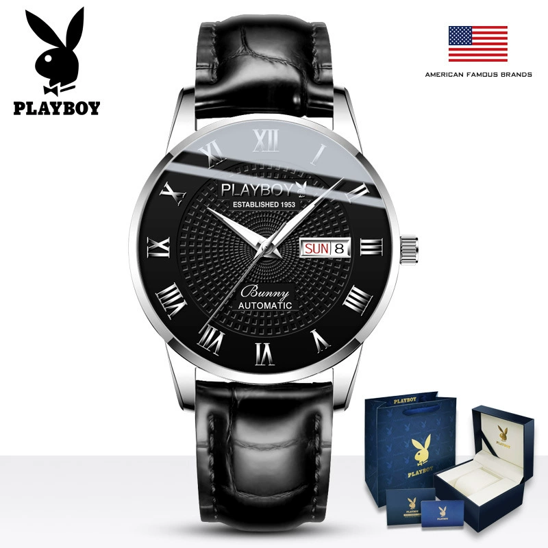 Часы Playboy, механические часы, швейцарские часы, мужские часы, полностью автоматические, натуральная кожа