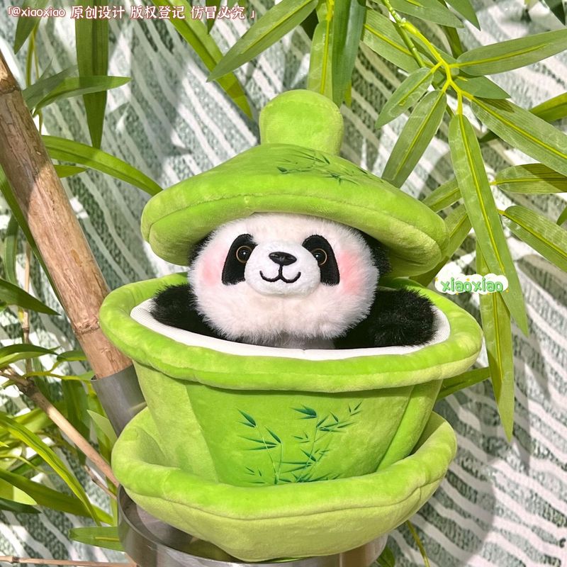 原创卡通毛绒盖碗茶肥肥熊猫公仔 成都茶杯熊猫玩偶儿童生日礼物|undefined