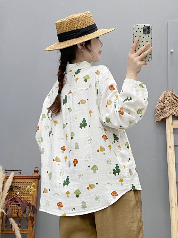 2025秋季韩版新款卡通涂鸦印花 翻领女士开衫长袖衬衫上衣批发|undefined