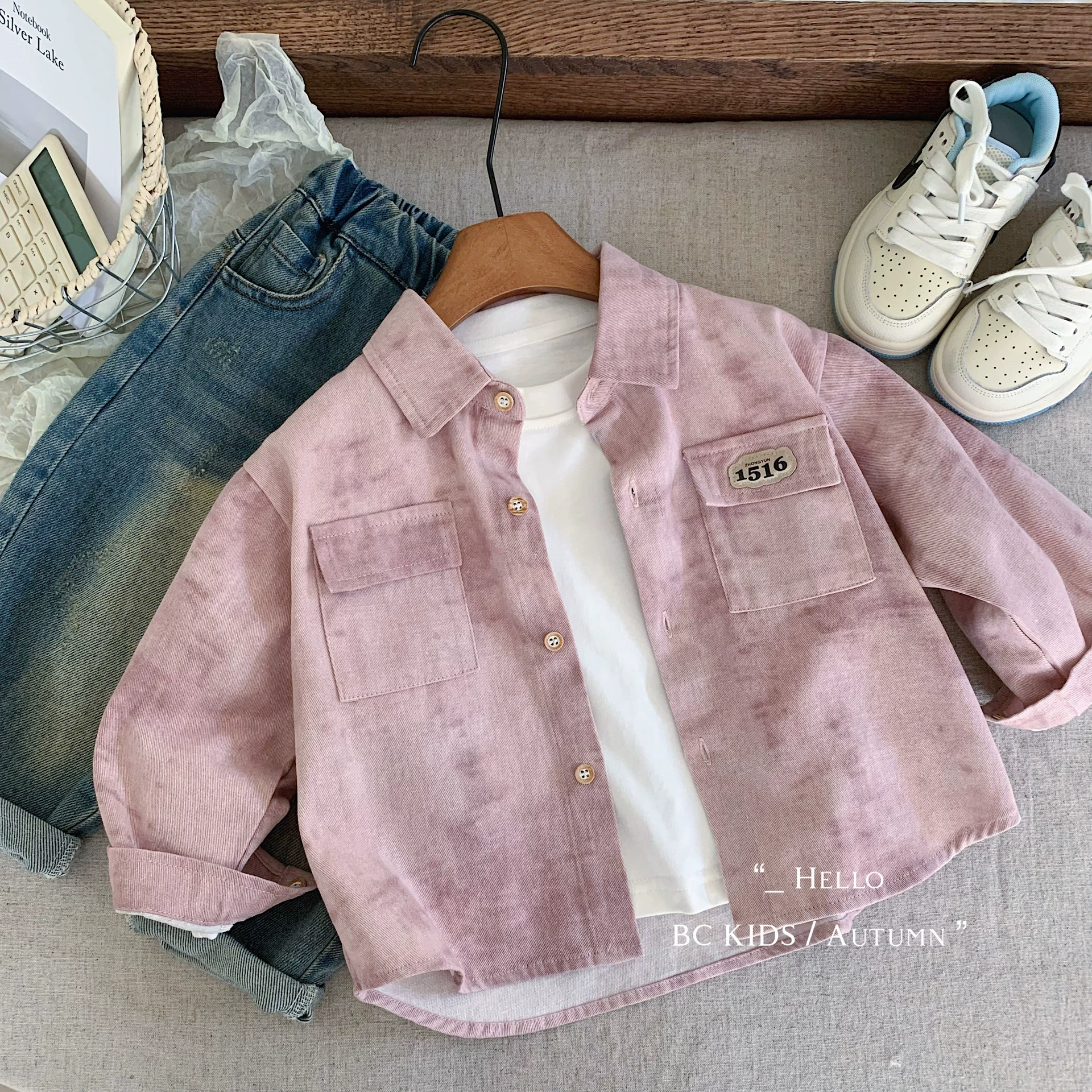 Детская осенняя рубашка, джинсовая куртка, oversize