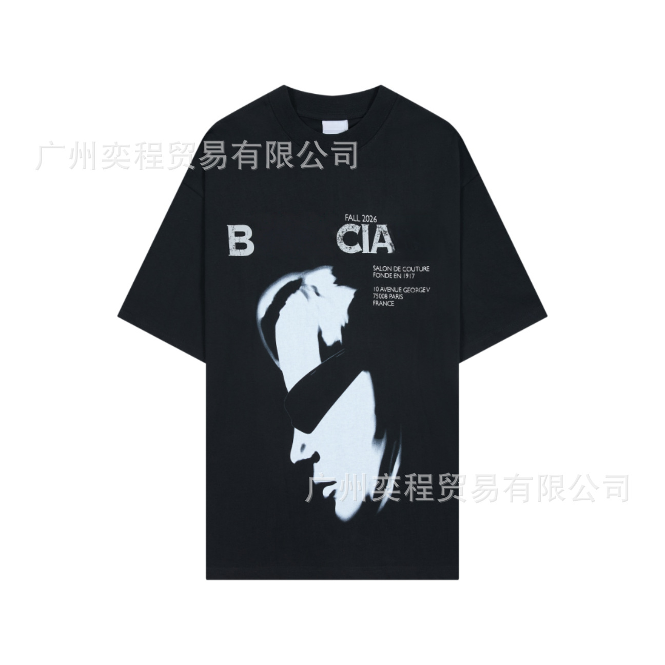 人像艺术字母印花短袖黑色