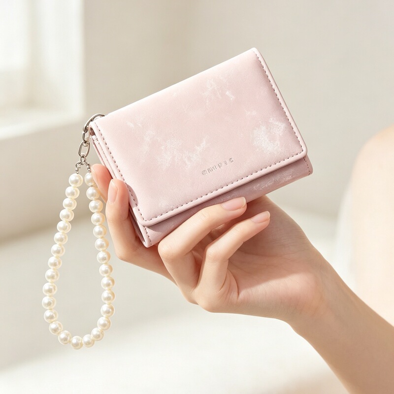 Daini Korean Style New Sweet Velvet Letter Pearl Pendant Small Three Fold Thin Women Short Wallet Wallet Daini Korean Style New Sweet Velvet Letter Pearl Pendant Small Three Fold Thin Women Short Wallet Wallet