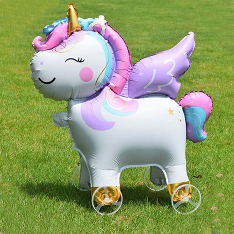 新しいスタイルの子供の赤ちゃんの誕生日車輪付き漫画ウォーキング動物バルーン装飾シーンレイアウトインターネット有名人の屋台商品|undefined