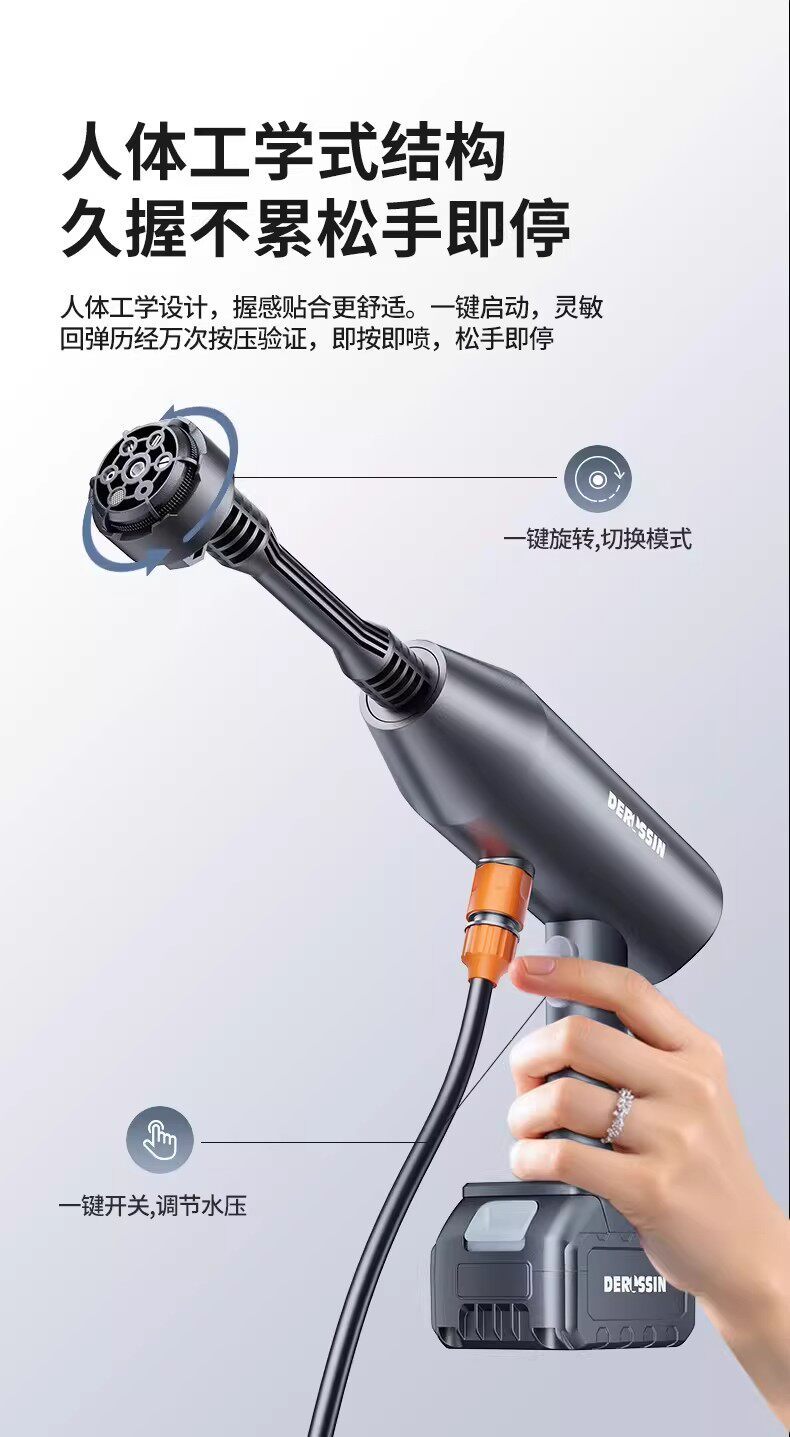 Dai Sheng High-Pressure Car Wash Water Gun, Wireless Car Wash Machine for Home Use, Portable Rechargeable Cleaning Tool with Lithium Battery
