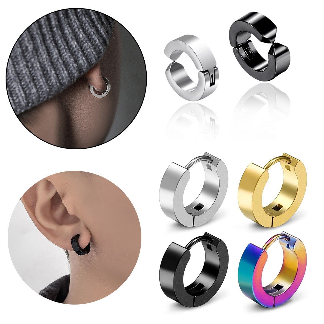 Cross-Border Hot Selling Classic Simple Titanium Steel Earrings Men's Earrings Without Pierced Ear Clips Men's and Women's Versatile Earrings Wholesale