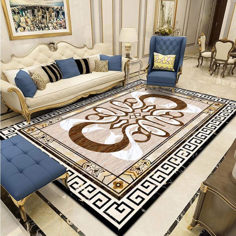 Alfombra de estilo europeo retro para sala de estar, alfombra para sofá y mesa de centro, alfombra de terciopelo cristalino, alfombra resistente al desgaste y de fácil cuidado para estudio.