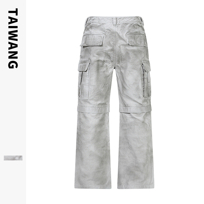 Herrenbekleidung Retro Overalls Herbst und Winter Dirty Dyed Multi Pocket Loose Herren Gerade Hose_voghion.com