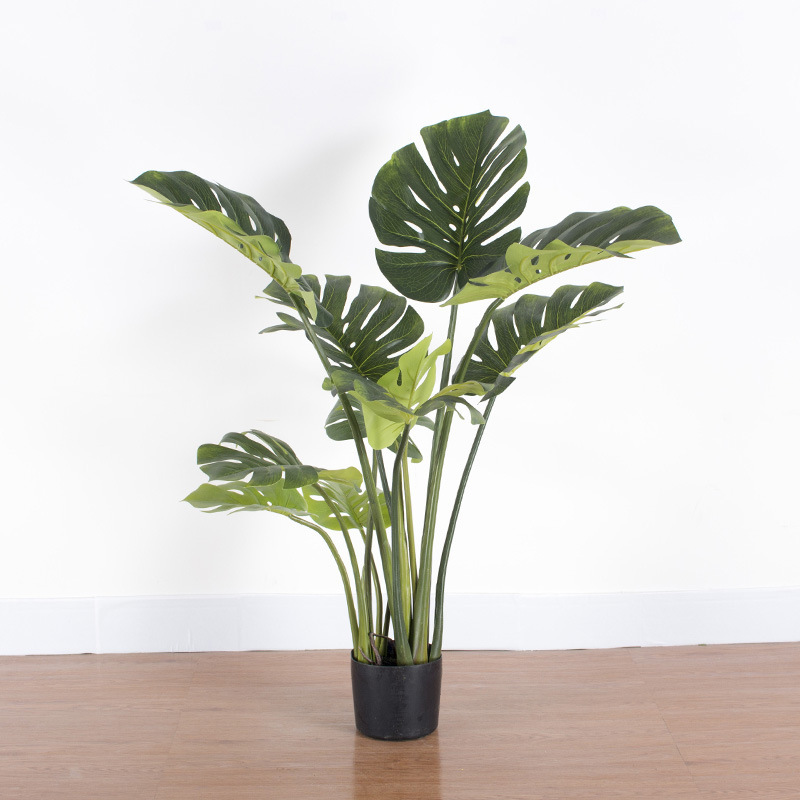 Plantas verdes artificiales de alta gama, bonsái de monstera artificial, plantas en maceta de monstera para decoración de ventanas, plantas artificiales al por mayor