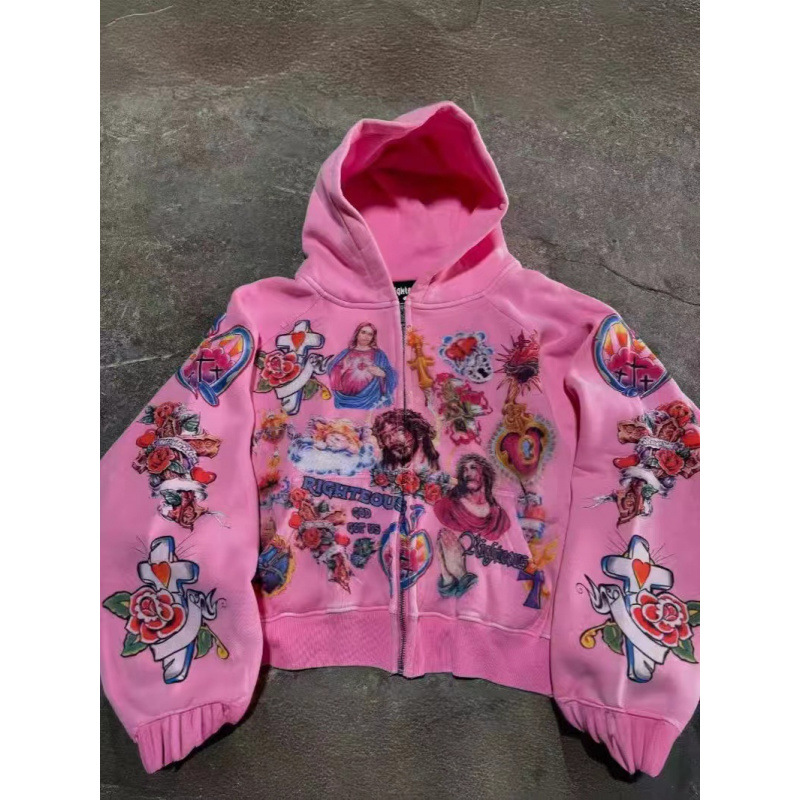 Felpa con cappuccio e cerniera, casual, ampia e comoda, con stampa di cartoni animati, da uomo, per donne e adolescenti._voghion.com