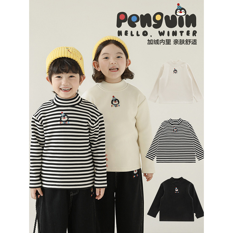 Cartoon base body-friendly winter keep warm T-shirt for boys