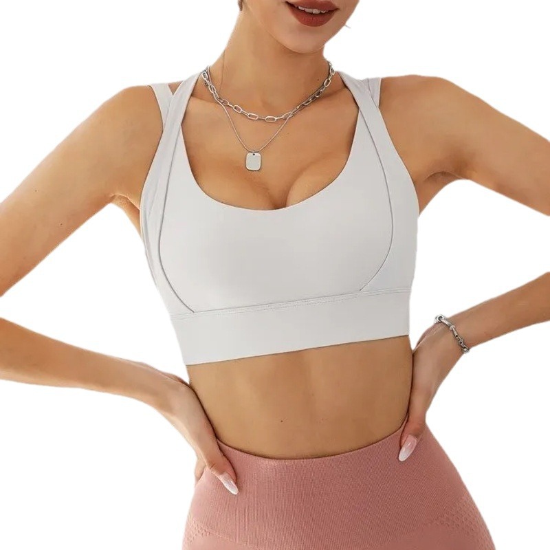 Chaleco cruzado con almohadilla en el pecho ropa de entrenamiento ropa de yoga Ropa interior deportiva a prueba de golpes de alta resistencia para mujer