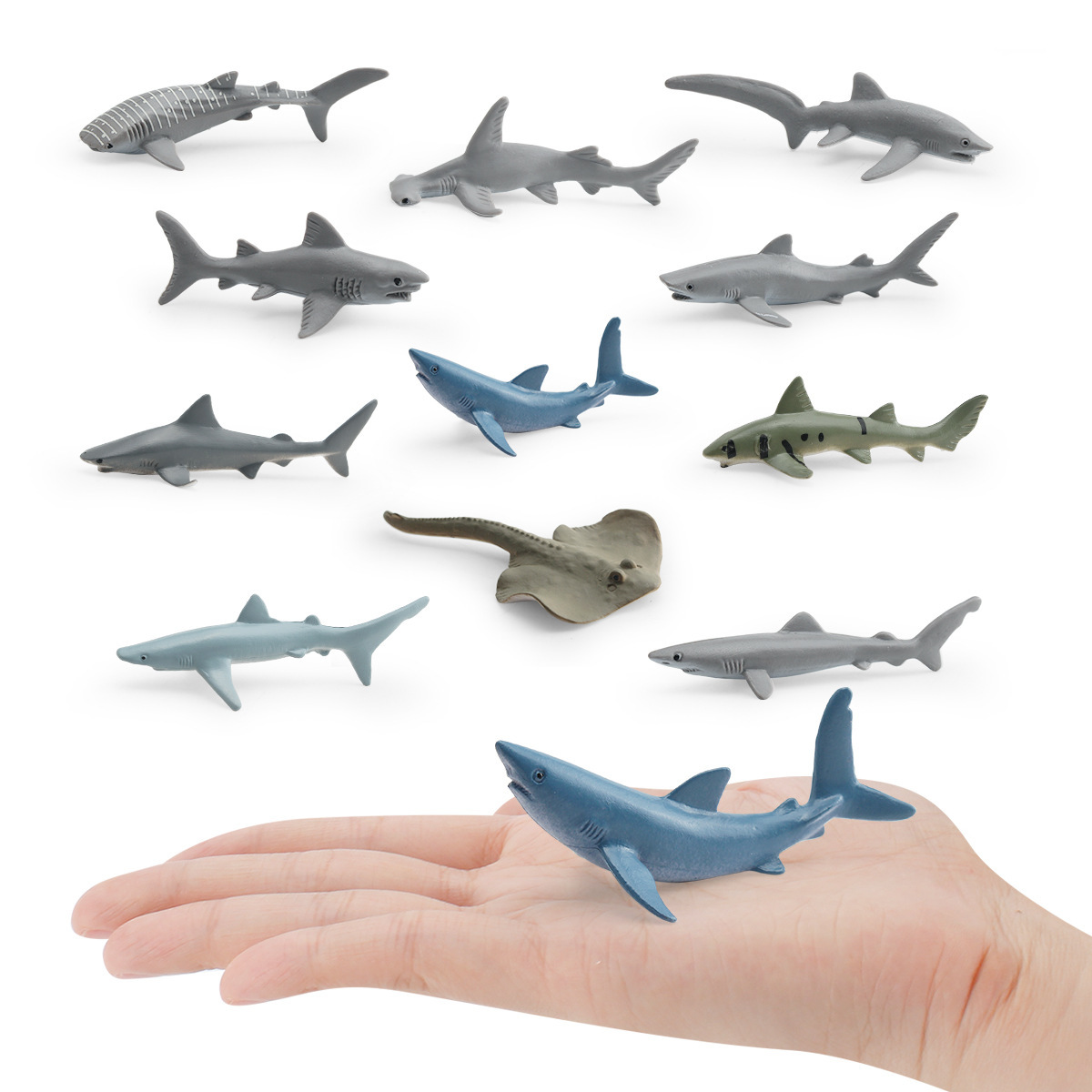 Simulación transfronteriza animal marino tiburón modelo tiburón ballena mini tiburón blanco tiburón azul tiburón tigre tiburón cabeza tiburón cola larga adornos