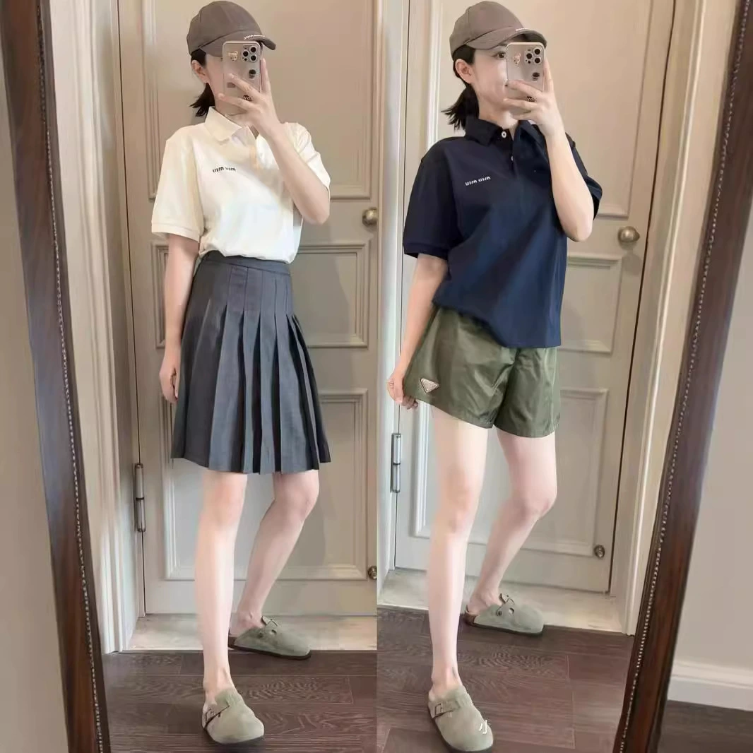 Футболка-поло в стиле Мию от Чжан Юаньинь ~ Корейский молодежный стиль Мию, универсальная модель из пике-хлопка с коротким рукавом в стиле преппи, новинка 2024 года