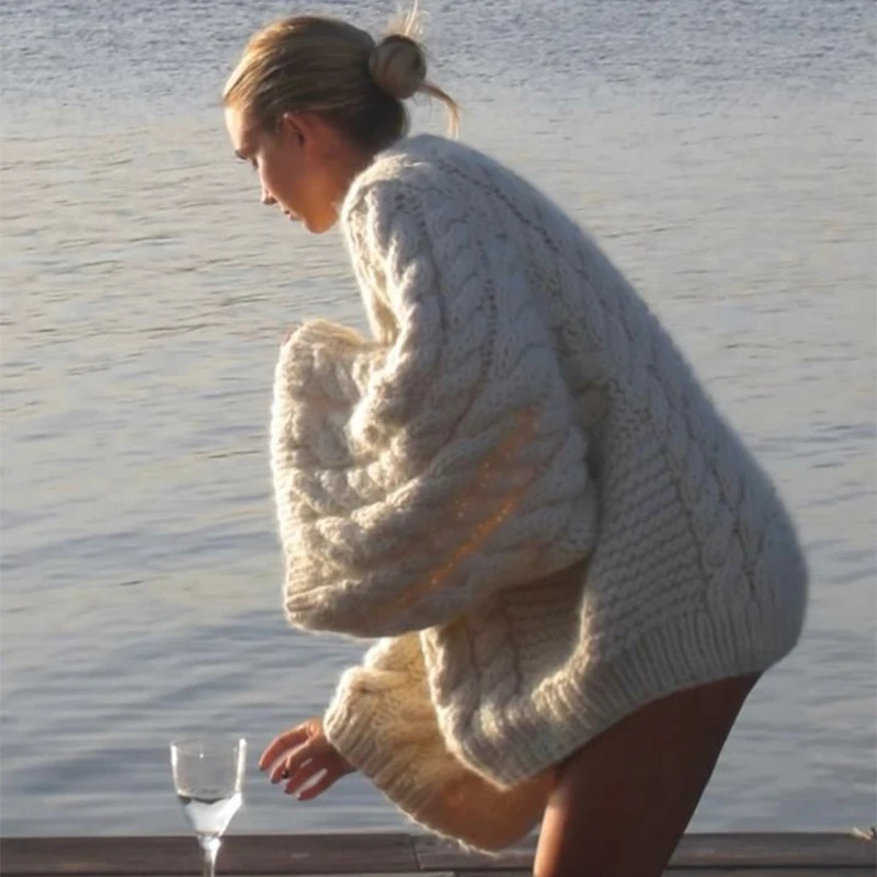 Women's Clothing women's sweater comfortable casual retro knitted round neck solid color autumn large size sweater_voghion.com