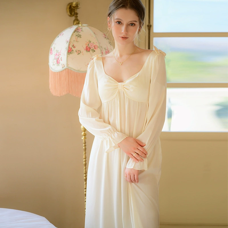 Autumn thin pijama for princess, summer cute long dress with bow