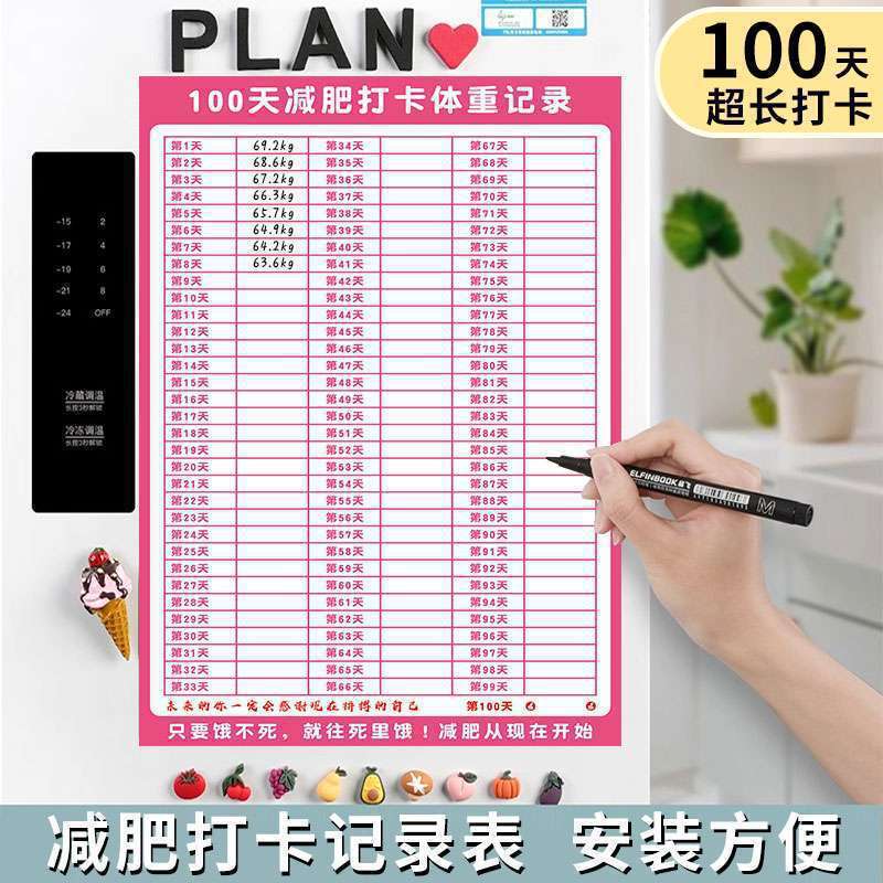 计划表减肥打卡记录表天天天天减肥墙贴磁吸批发|undefined