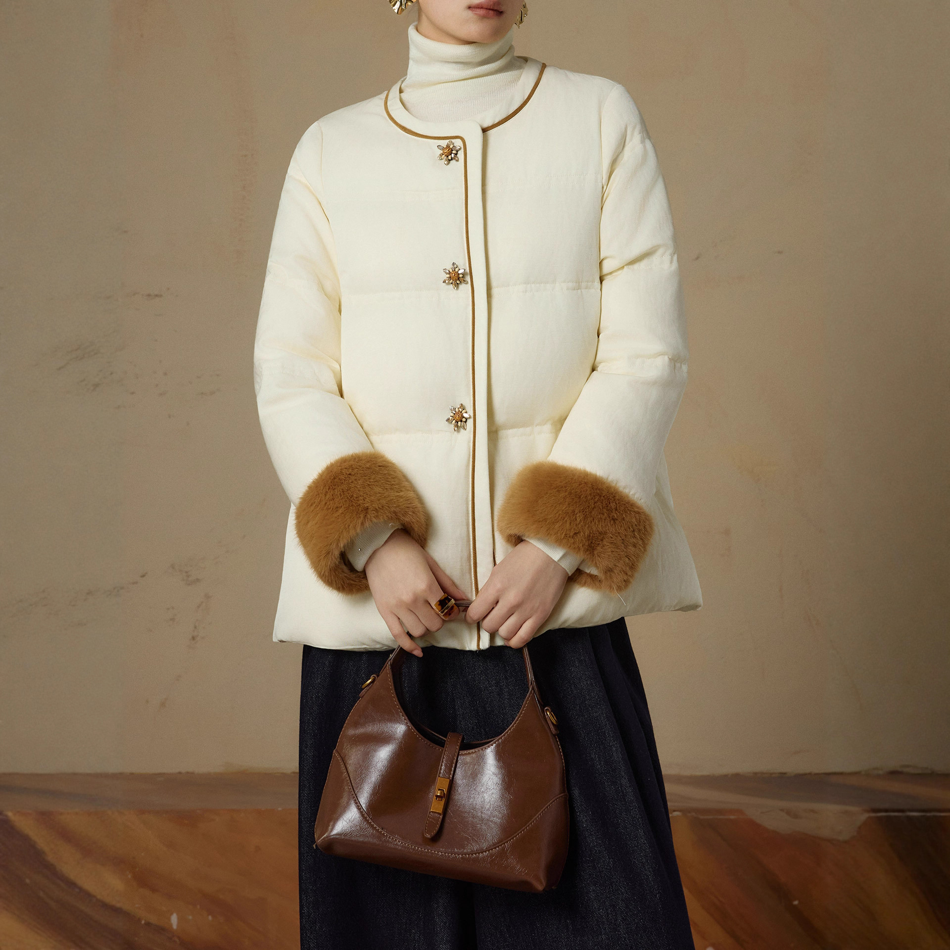 New Chinese-Style Rayon down Jacket 2025 Mink Splicing Luxury High-End Slim Versatile Coat for Women