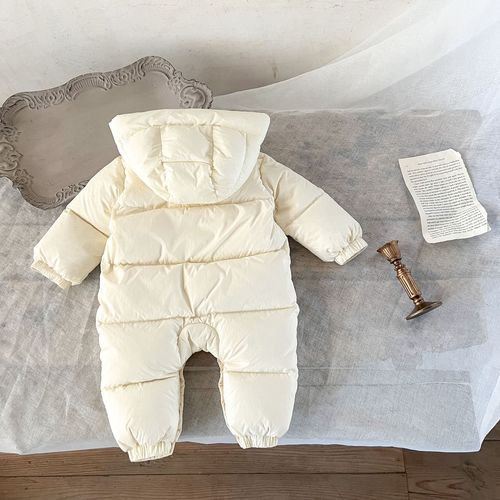 婴儿冬装童装男女宝宝连体衣新年白鸭绒羽绒服新生儿过年外出哈衣