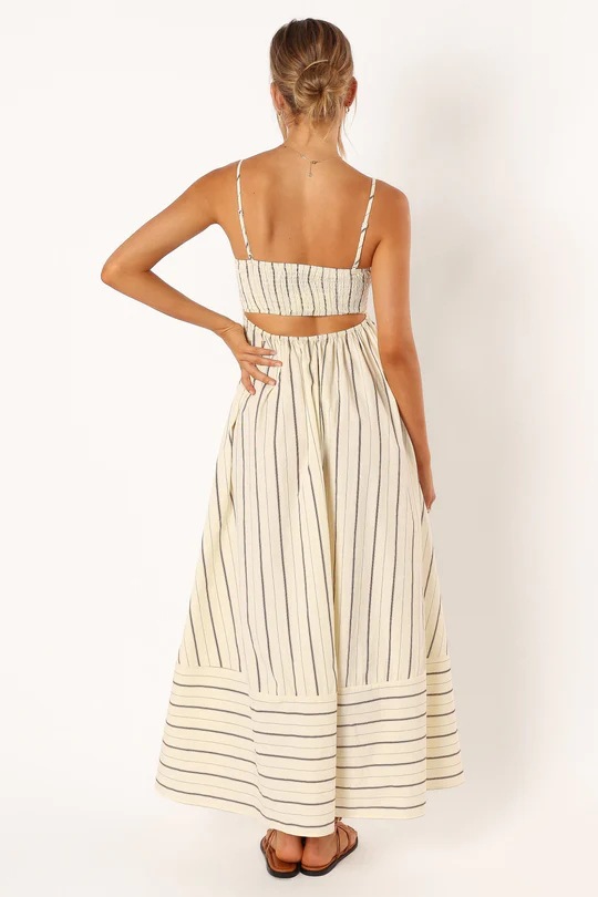 Women's Striped Sling Backless Dress Fresh Style Swing Model Spring Summer_ecoleips.com