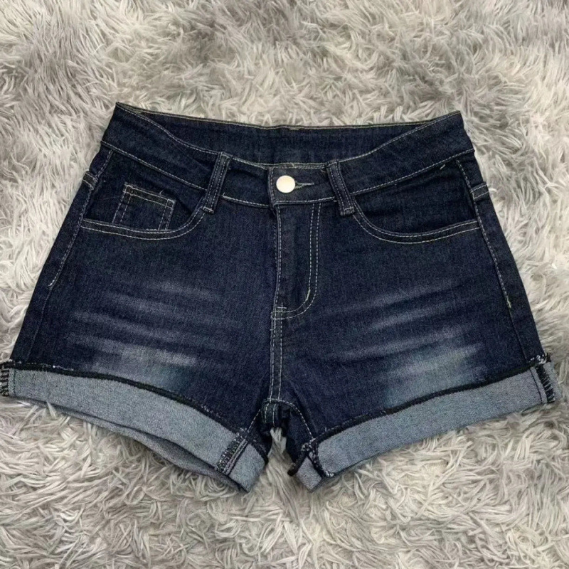 Hot Girl Retro Low-Waist Dark Denim Shorts Women's Summer New Slim Fit Versatile Curled Elastic Hip-Covering Hot Shorts Hot Girl Retro Low-Waist Dark Denim Shorts Women's Summer New Slim Fit Versatile Curled Elastic Hip-Covering Hot Shorts