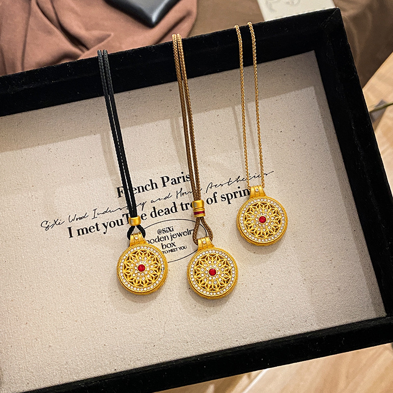 strong color retention alluvial gold eight treasures compass necklace new chinese style light luxury elegant sweater chain high sense versatile pendant