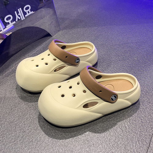 Women's Summer Simple Cute Versatile Student Soft Bottom Squeezy Feel Outwear Thick Sole Soft Hole Shoes Slides