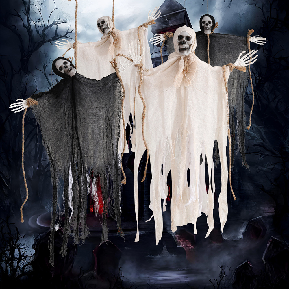 Halloween transfronterizo colgar fantasmas de tres cabezas cascada colgar fantasmas habitaciones secretas patio colgar decoración de horrores accesorios