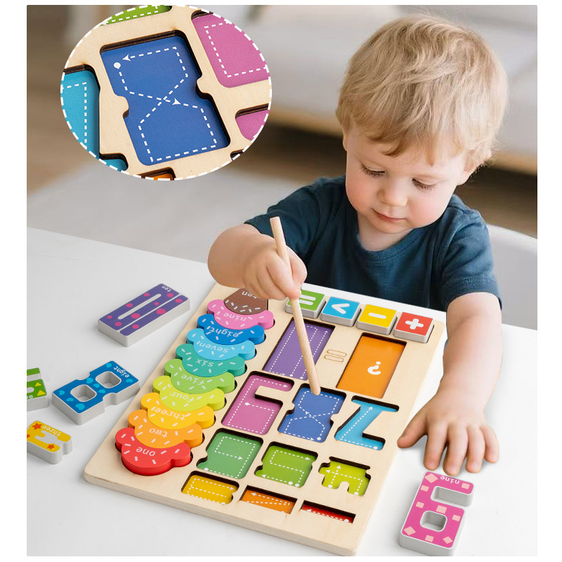 Bloqueo de madera digital equilibrio mosaico pieza de pieza juegos cognitivo de color para niños adición y sustracción aritmética juguete de pensamiento