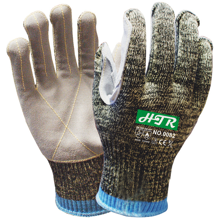 海太尔0082迷彩钢丝防割缝皮防割手套 玻璃行业耐磨防割手套