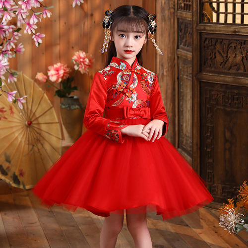 Chinese qipao cheongsam dress for girls kids Chinese New year plush lining Tang suit  princess dress stage performance fairy hanfu