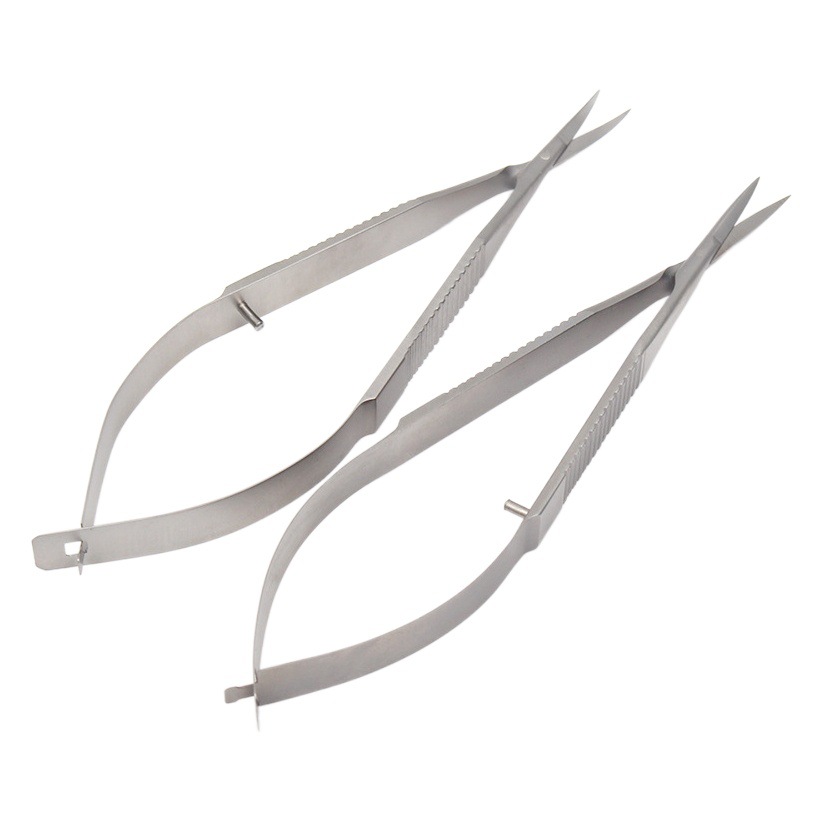 Tijeras microscópicas 12,5 cm oftálmica microscópica instrumento mango plano corneal tijeras de eliminación de alambre tijeras para corte de ojos
