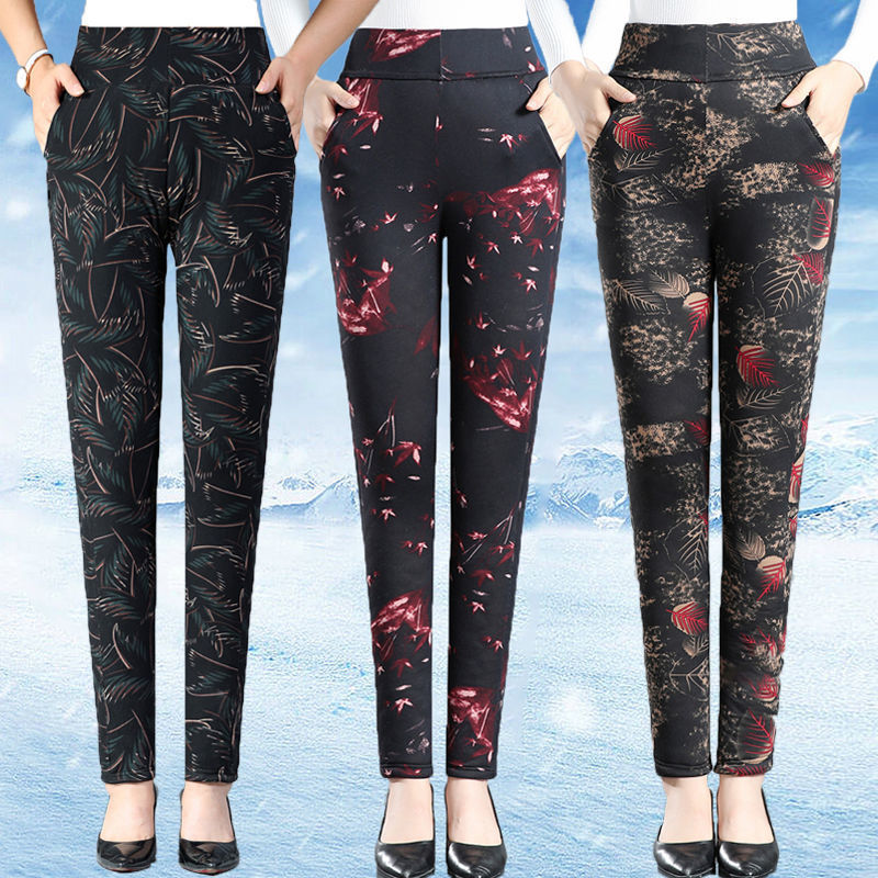 Camel Cotton Pants Women's Middle-aged and Elderly Winter Thickened Fleece-lined Outer Wearing Warm Pants Mother's High Waist Base Pants