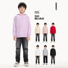 跨境外贸童装冬装女男童连帽纯色加绒保暖卫衣中大童儿童套头上衣