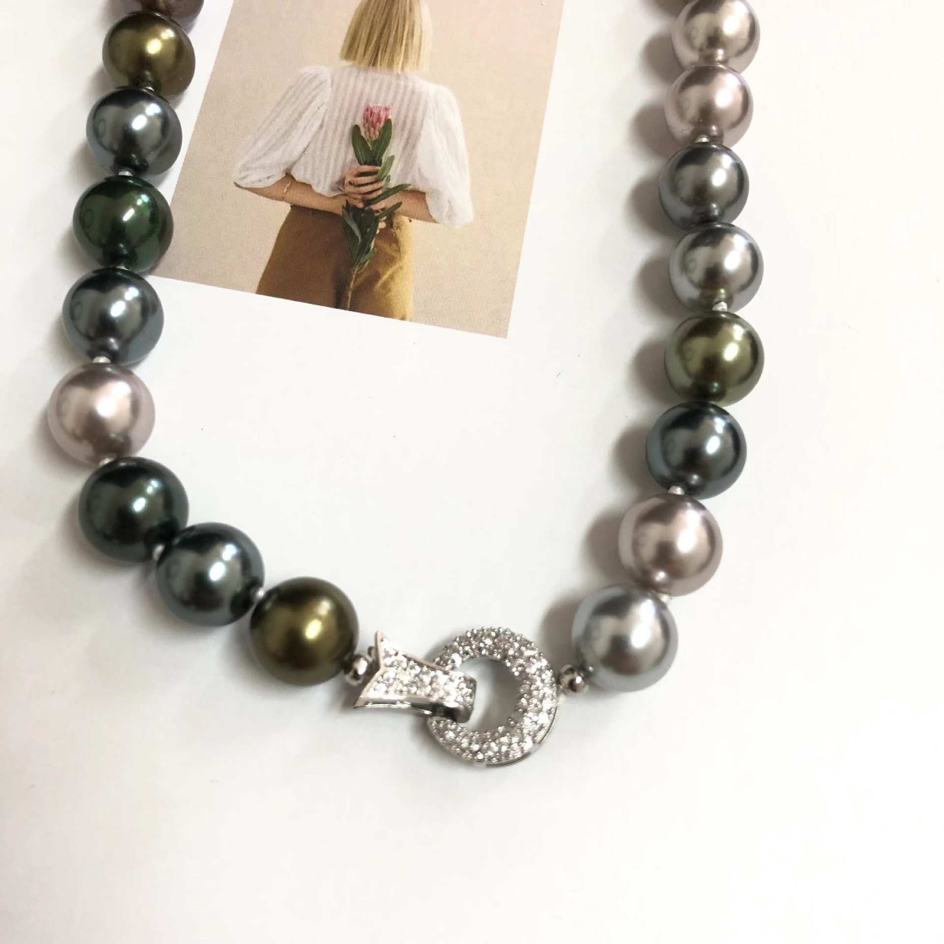 57g Weight Freshwater Pearl Pendant Material Freshwater Pearl Copper Zircon Beaded Round Necklace